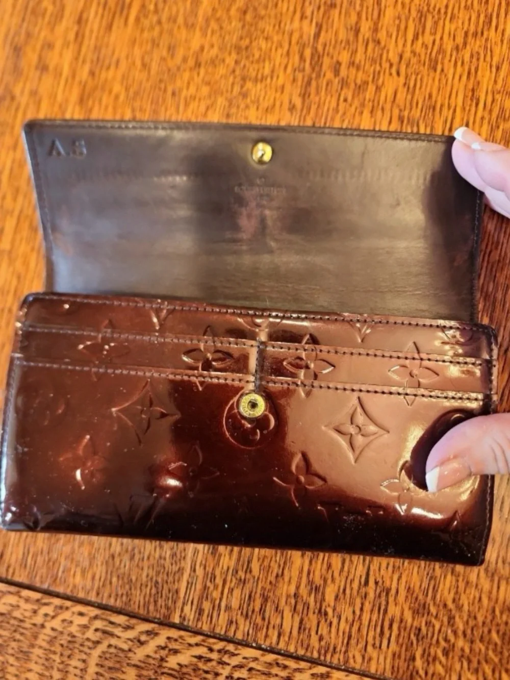 Louis Vuitton Embossed Patent Leather Long Wallet in Dark Brown